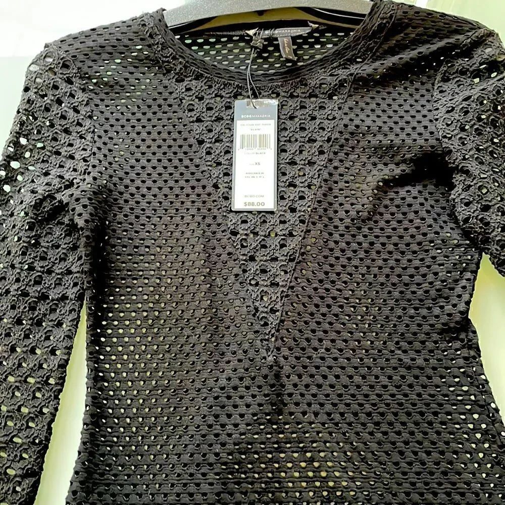 Bcbgmaxazria NWT blouse black long sleeves net see through